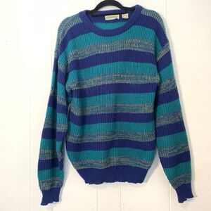 Vtg St Johns Bay Mens Medium Tall Sweater Cable Knit Crew Neck Teal Blue Cosby